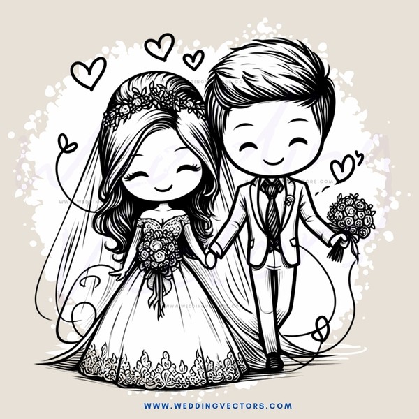 a bride and groom in love