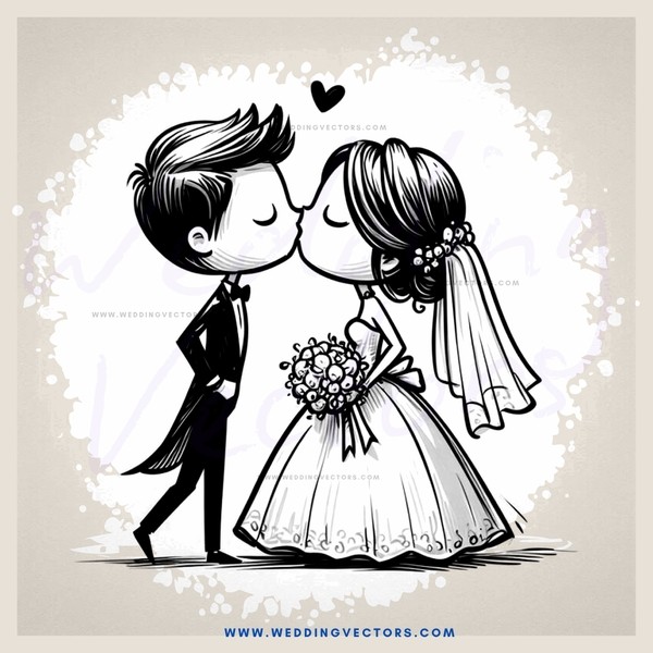 couple kissing with flowers and bride's dress on her body