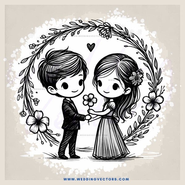 a boy and girl holding flowers