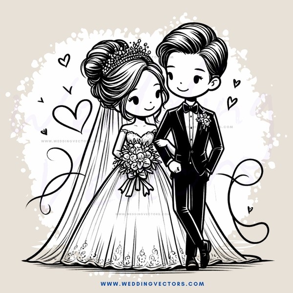wedding posing couple with flowers and bows