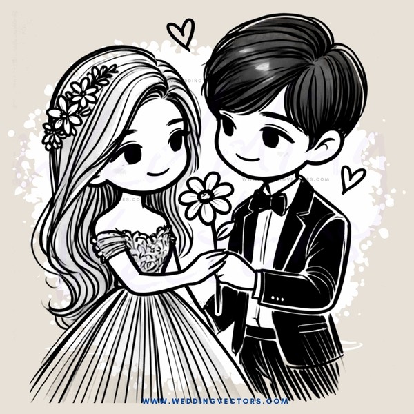 a young couple exchanging flowers