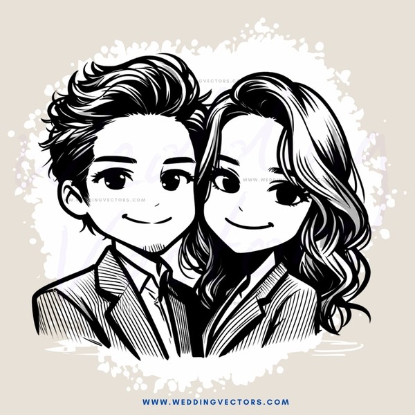 couple smiling at each other in black and white illustration