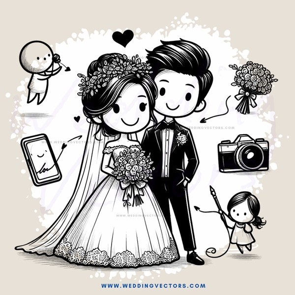 a wedding couple in black and white
