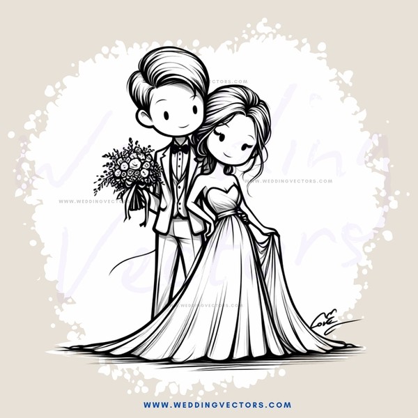 a bride and groom holding flowers