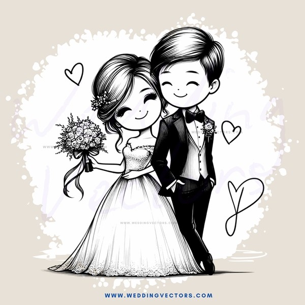 a bride and groom with flowers