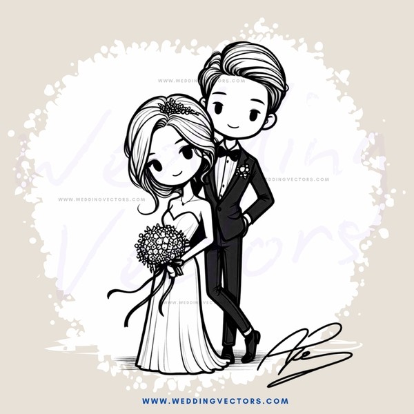 a bride and groom in black and white