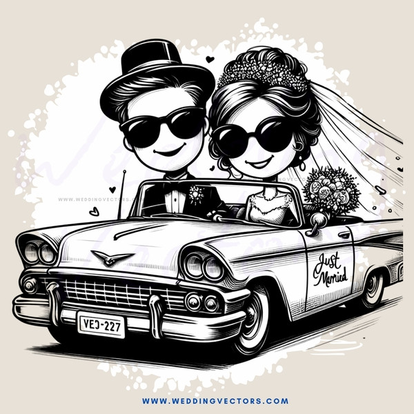 a cartoon couple in a car