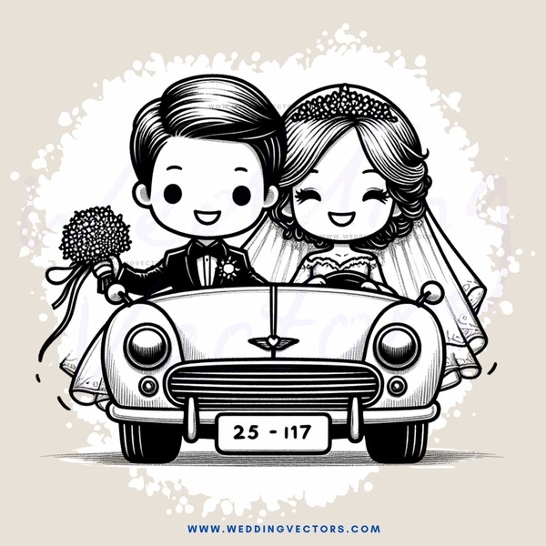 a couple on their honeymoon in a vintage car