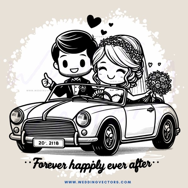 a cartoon illustration of a couple in a car