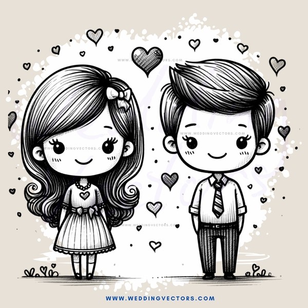 a boy and girl with hearts around them