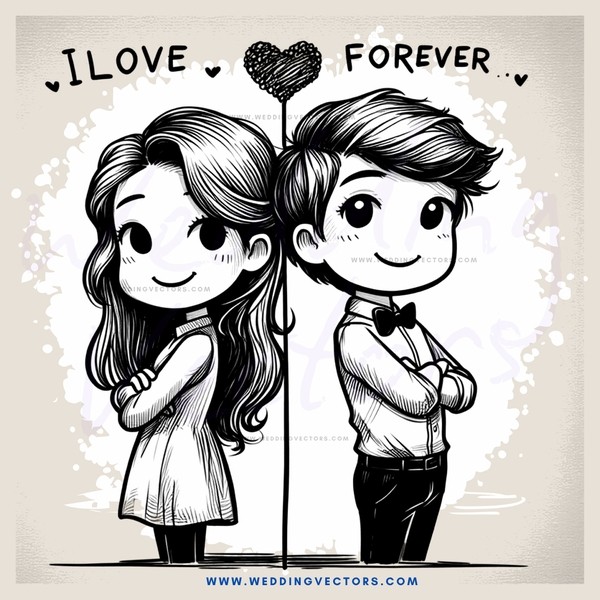 love forever two people in cartoon style