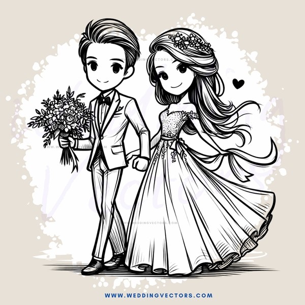 a boy and girl standing together with flowers in their hands