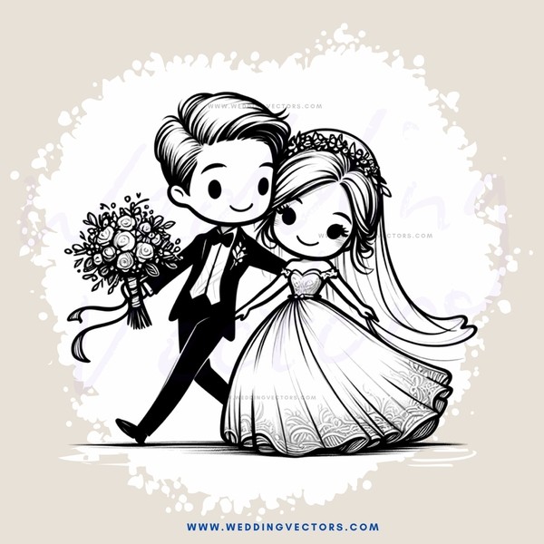 a bride and groom in black and white