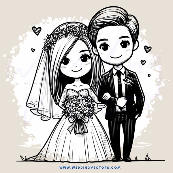 a bride and groom holding flowers