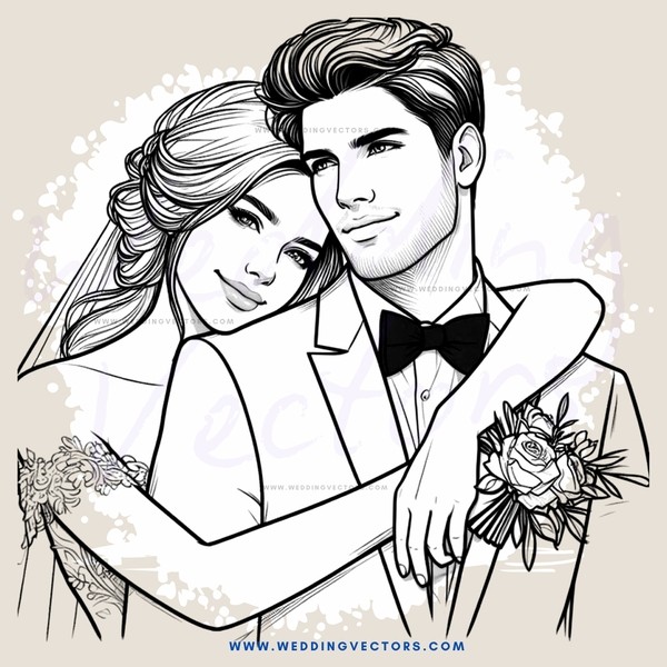 couple embracing in wedding attire