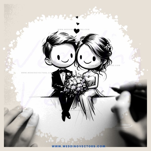a couple with flowers drawing
