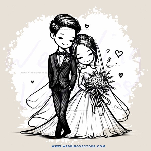 a bride and groom in black