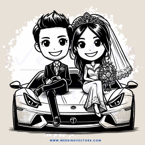 groom and bride on car seat