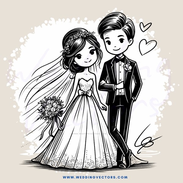 bride and groom drawing