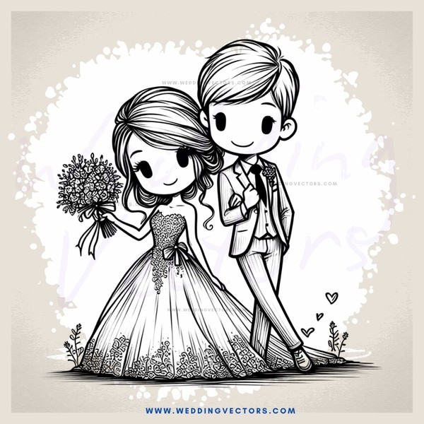 a boy and girl standing together with flowers