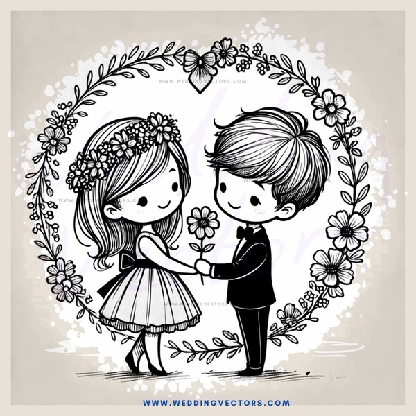 a boy and girl sharing a flower