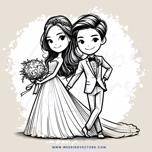 engagement picture of bride and groom in wedding dresses
