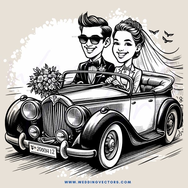 a couple in a vintage car