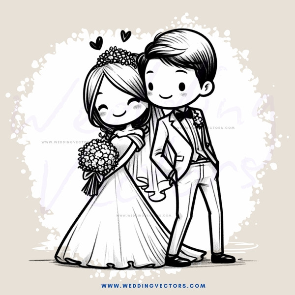 a bride and groom hugging with flowers