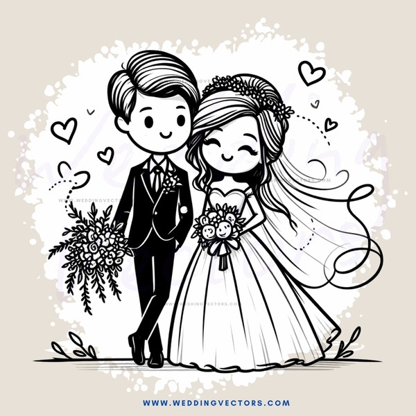 a bride and groom with flowers