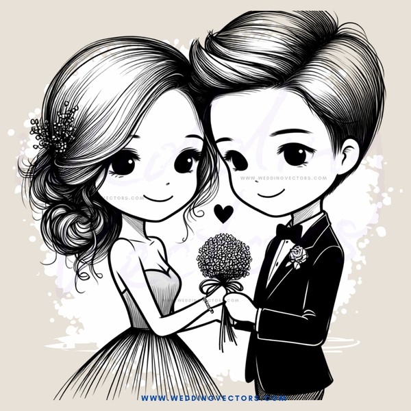 romantic couple in black and white illustration