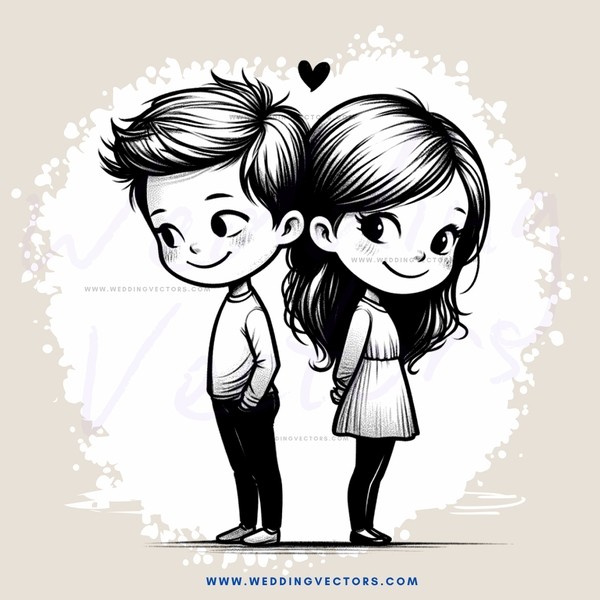 smiling couple in black and white illustration