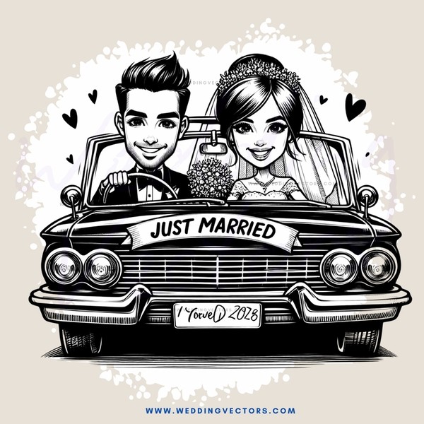 a just married caricature