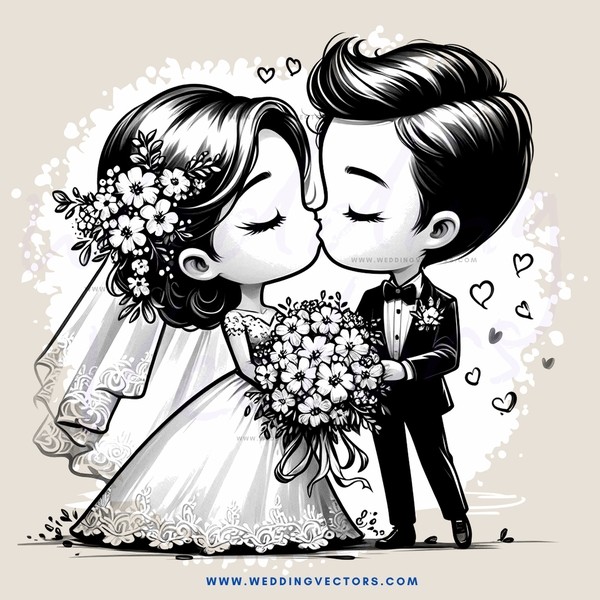 a bride and groom kissing
