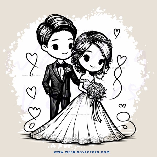 groom and bride picture with love hearts
