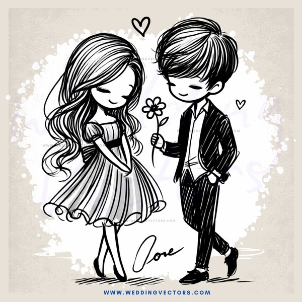 a boy and girl with flowers