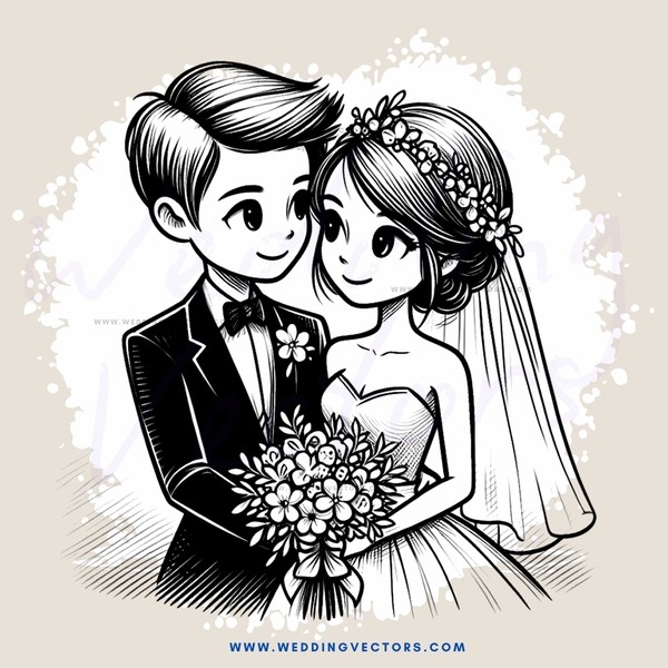 caucasian bride and groom