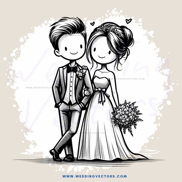 a newly married couple holding flowers and each other's hands