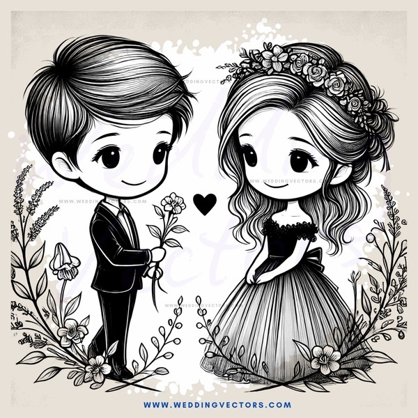 a boy and girl holding flowers