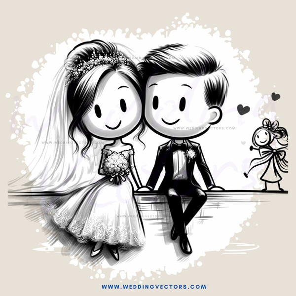 a wedding couple and their child