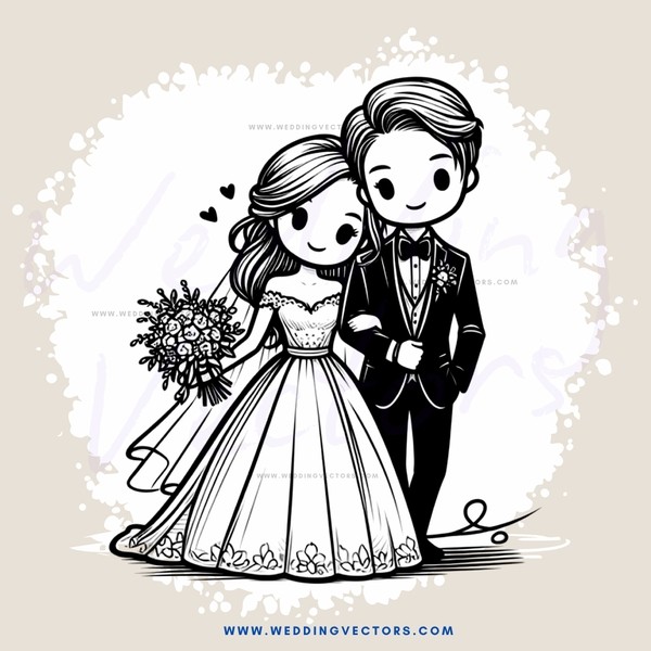 a bride and groom in black and white