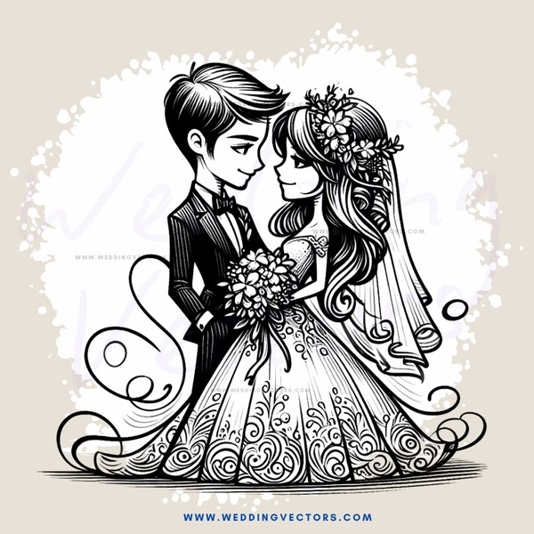 a wedding couple in black and white