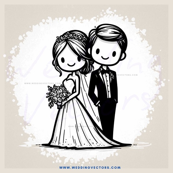 the bride and groom standing together