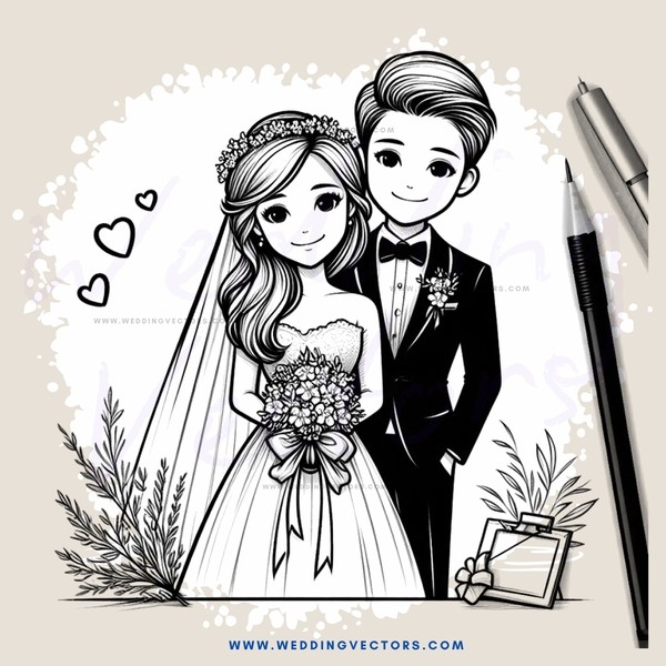 wedding portrait with pen and paper