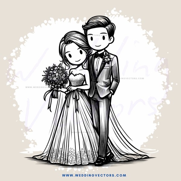 a bride and groom in black and white