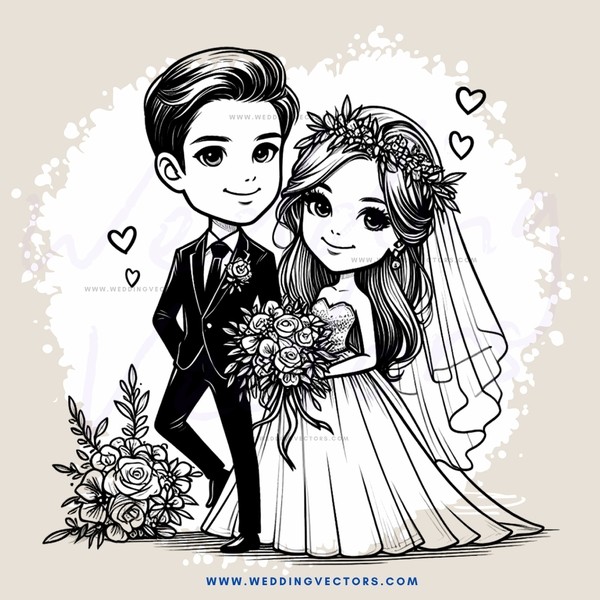a bride and groom in black and white
