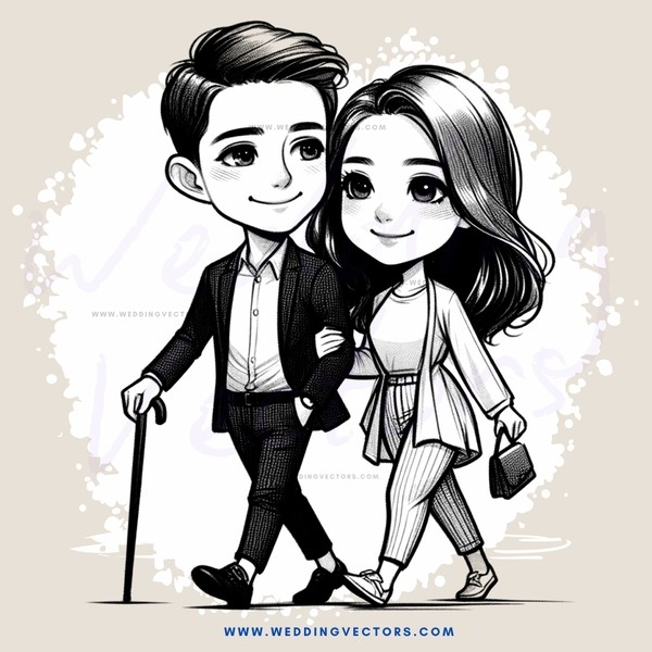 a couple walking together in black and white