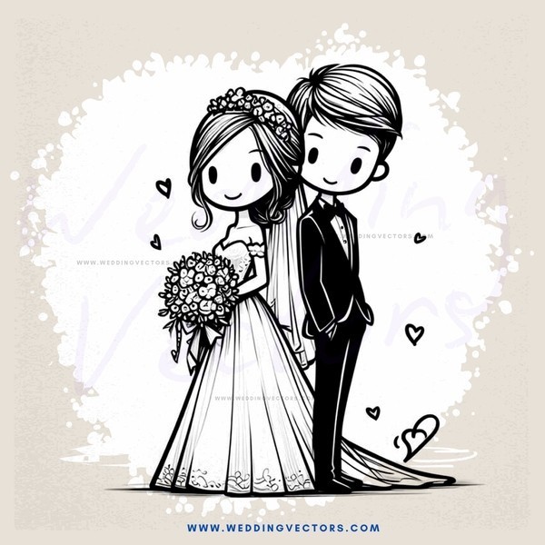 the bride and groom with bouquets
