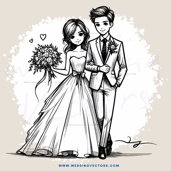 a couple walking together with flowers and bouquet