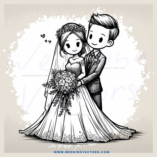 a bride and groom in black and white