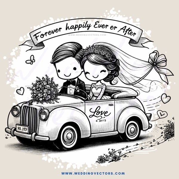 forever happy after bride and groom on a truck